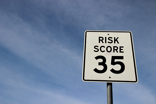 Street sign with the words Risk Score 35