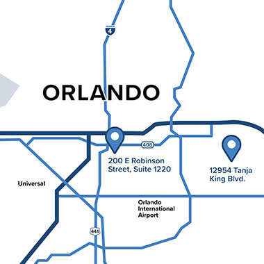 Simplified map showing the Vision Wealth Advisor offices in Orlando